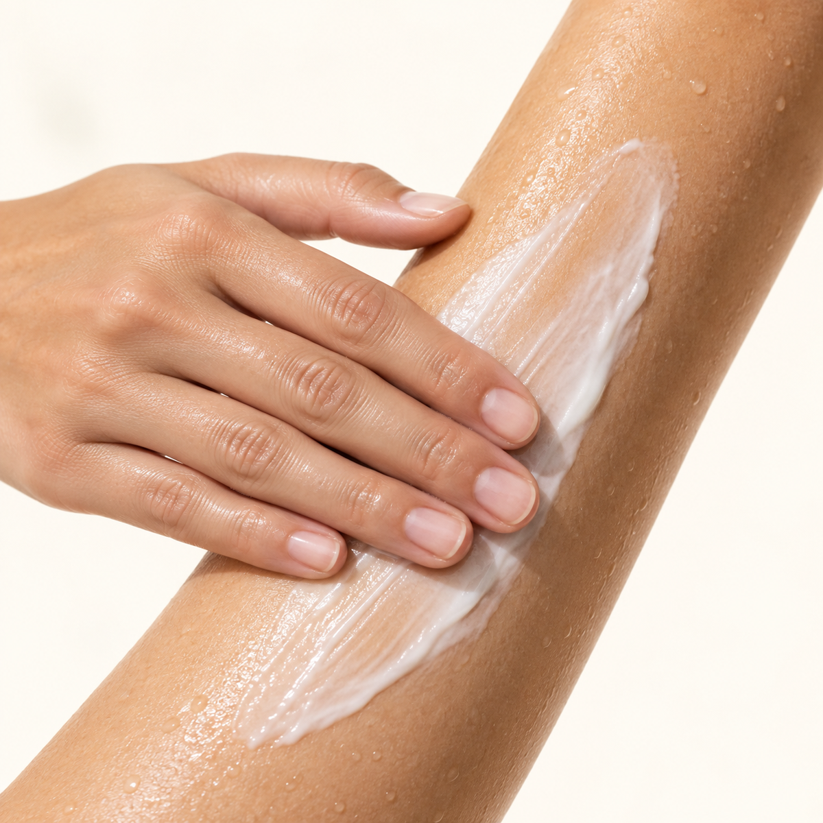 Lotion smoothed onto freshly exfoliated skin
