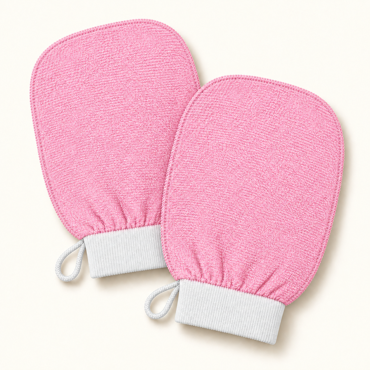 Two Sunday Scrub exfoliating gloves in pink